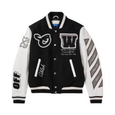Куртка Off-White Leather Wool Varsity &apos;Black/Black&apos;, черный