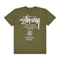 Футболка Stussy World Tour &apos;Olive&apos;, зеленый