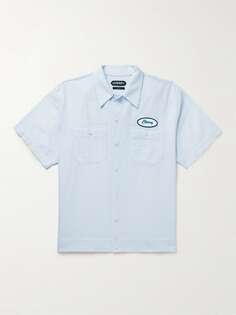 Рубашка из смесового хлопка сирсакер с аппликацией логотипа Cherry La, синий