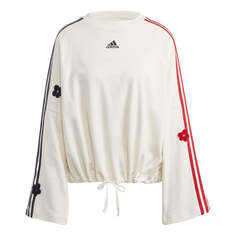 Толстовка (WMNS) adidas 3-stripes Sweatshirt With Chenille Flower Patches &apos;Chalk White&apos;, белый