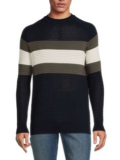 Полосатый свитер в рубчик Emporio Armani, темно-синий