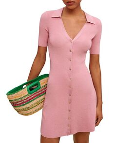 Трикотажное мини-платье-поло Roliane Maje, цвет Pink