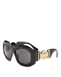 Круглые солнцезащитные очки, 56 мм Versace, цвет Black
