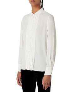 Плиссированная рубашка на пуговицах спереди Emporio Armani, цвет Ivory/Cream