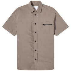 Рубашка Sacai Matte Taffeta Zip Short Sleeve, серо-коричневый