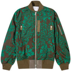 Куртка Sacai Floral Embroidered Patch Bomber, цвет Green &amp; Navy