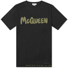 Футболка Alexander Mcqueen Graffiti Logo, цвет Black &amp; Khaki