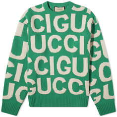 Джемпер Gucci Jumbo Logo Intarsia Crew Neck, зеленый