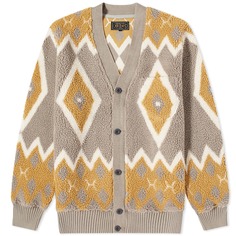 Кардиган Beams Plus Boa Jacquard, цвет Light Grey &amp; Mustard