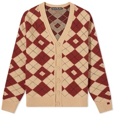 Кардиган Acne Studios Kwanny Argyle Face, цвет Biscuit Beige &amp; Deep Red