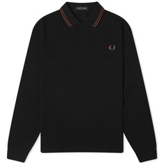Поло Fred Perry Long Sleeve Twin Tipped, цвет Black &amp; Whisky Brown