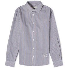 Рубашка Maison Kitsune Handwriting Logo Classic Stripe, цвет White, Brown &amp; Blue