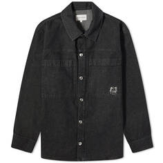 Рубашка Maison Kitsune Fox Hed Patch Denim Overshirt, цвет Washed Black