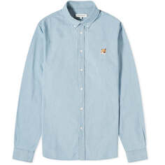 Рубашка Maison Kitsune Fox Head Patch Chambray, цвет Washed Indigo