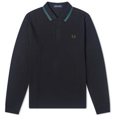 Поло Fred Perry Long Sleeve Twin Tipped, цвет Black, Cyber Blue &amp; Uniform Green