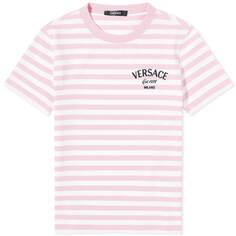 Футболка Versace Fitted Stripe Logo, цвет White, Pink &amp; Multi