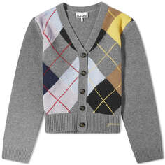 Кардиган Ganni Harlequin Wool Mix Knit, цвет Frost Gray