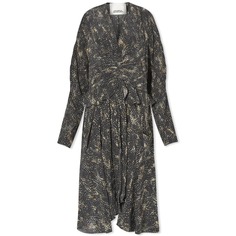 Платье Isabel Marant Usmara Printed Long Sleeve, черный