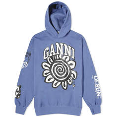 Худи Ganni Isoli Mega Flower Oversized, цвет Gray Blue