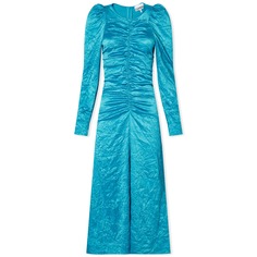 Платье Ganni Satin O-Neck Midi, цвет Algiers Blue