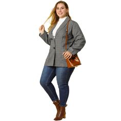 Женский деловой модный пиджак больших размеров в клетку с зубчатыми лацканами Agnes Orinda, коричневый