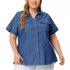 Женская рубашка из шамбре больших размеров, джинсовые рубашки в стиле вестерн, топы на пуговицах с короткими рукавами Agnes Orinda