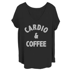 Черная футболка с надписью для кардио и кофе, бега и фитнеса для юниоров Unbranded