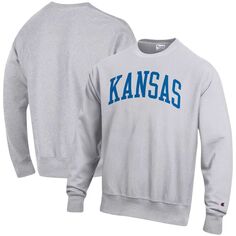 Мужской пуловер с принтом Champion Heathered Grey Kansas Jayhawks Arch обратного переплетения