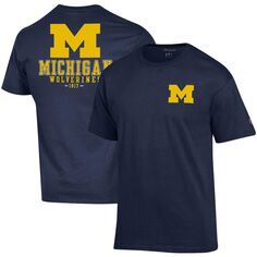 Мужская футболка Champion Navy Michigan Wolverines Stack 2-Hit