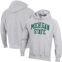 Мужской серый пуловер с капюшоном Michigan State Spartans Team Arch обратного переплетения Champion