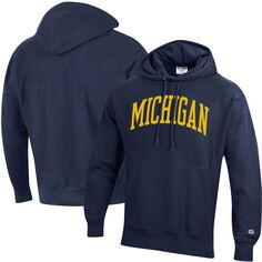 Мужской темно-синий пуловер с капюшоном Michigan Wolverines Team Arch обратного переплетения Champion