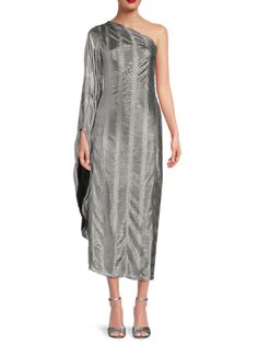 Платье макси на одно плечо с эффектом металлик Renee C., цвет Silver Black