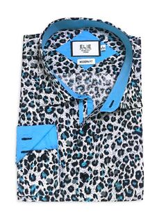 Рубашка на пуговицах с леопардовым принтом современного кроя для маленького мальчика Elie Balleh, бирюзовый