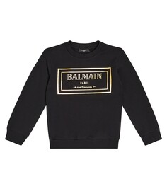Толстовка из хлопкового джерси с логотипом Balmain, черный