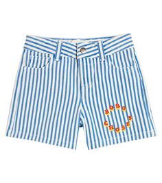 Хлопковые шорты в полоску с логотипом Bobo Choses, синий