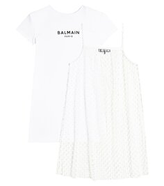 Платье из хлопкового джерси в горошек Balmain, желтый