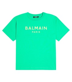 Футболка из хлопкового джерси с логотипом Balmain, зеленый