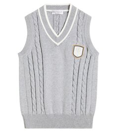 Хлопковый жилет-свитер Brunello Cucinelli, серый