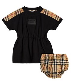 Baby burberry комплект из платья и шароваров в клетку Burberry, черный