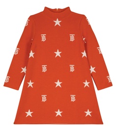 Платье из смесовой шерсти вязки интарсия Burberry, оранжевый