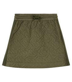 Стеганая юбка с завышенной талией и логотипом Burberry, зеленый