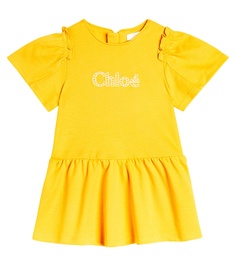 Платье из хлопкового джерси с логотипом baby baby Chloé, желтый Chloe