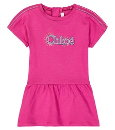 Платье из хлопкового джерси с логотипом baby baby Chloé, розовый Chloe