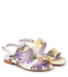 Кожаные сандалии с цветочным принтом Dolce&amp;Gabbana, мультиколор