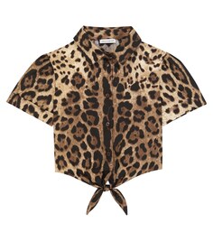 Укороченная рубашка из хлопка с леопардовым принтом Dolce&amp;Gabbana, коричневый