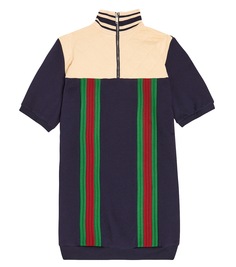 Платье из хлопкового джерси с аппликацией web stripe Gucci, синий
