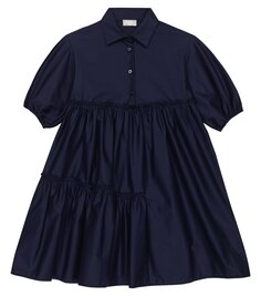 Многоярусное платье-рубашка из хлопкового сатина Il Gufo, синий