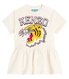 Хлопковое платье с логотипом baby Kenzo, белый