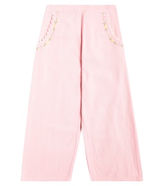 Хлопковые брюки с цветочной вышивкой Louise Misha, розовый