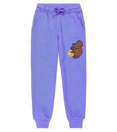 Спортивные брюки из хлопковой синели с беличьим узором Mini Rodini, синий